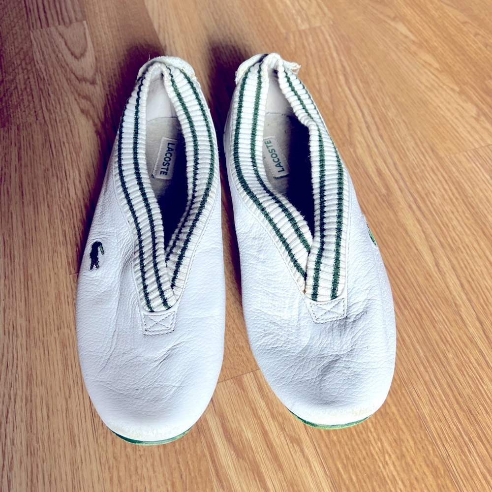 Lacoste white slip on runners